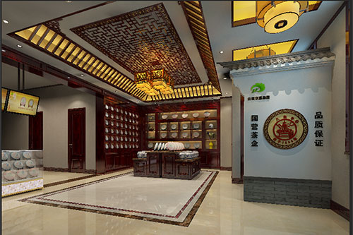 长泰古朴典雅的中式茶叶店大堂设计效果图